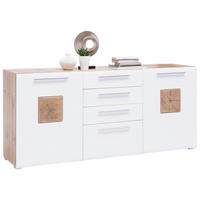 SIDEBOARD 180/82/43 cm  in Weiß, Eichefarben  - Chromfarben/Eichefarben, KONVENTIONELL, Holzwerkstoff/Kunststoff (180/82/43cm) - Hom`in