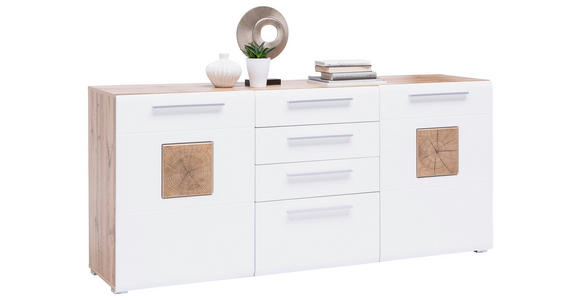 SIDEBOARD Weiß, Eichefarben Einlegeböden  - Chromfarben/Eichefarben, KONVENTIONELL, Holzwerkstoff/Kunststoff (180/82/43cm) - Hom`in