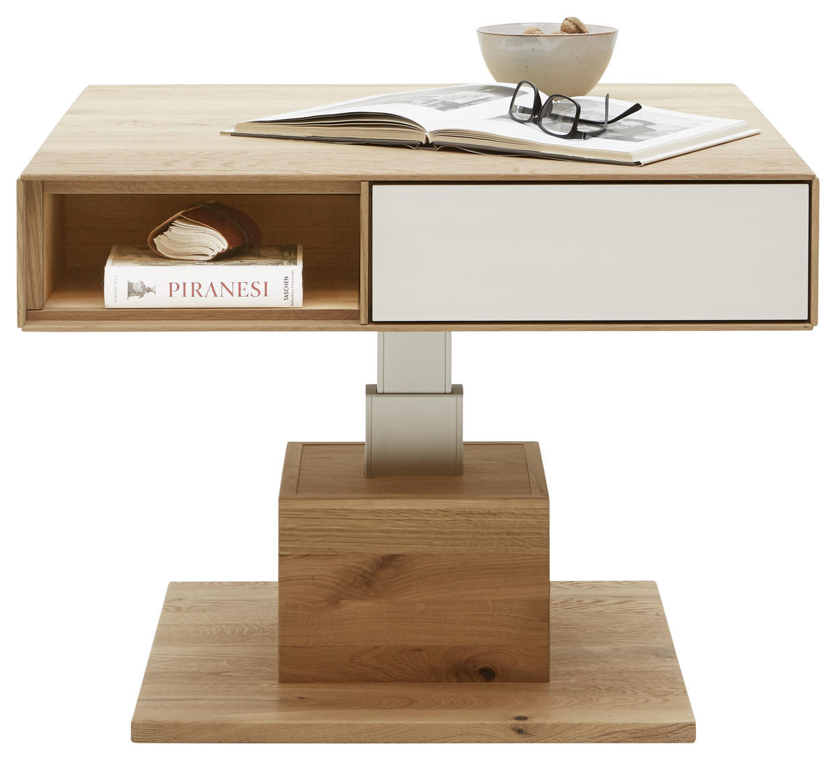 COUCHTISCH Asteiche massiv 80/80/42 cm quadratisch Weiß, Eichefarben  - Eichefarben/Weiß, Natur, Holz (80/80/42cm) - Valnatura