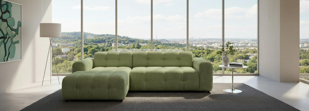 ECKSOFA RUNO Grün Bouclé  - Schwarz/Grün, Design, Kunststoff/Textil (175/270cm) - MID.YOU