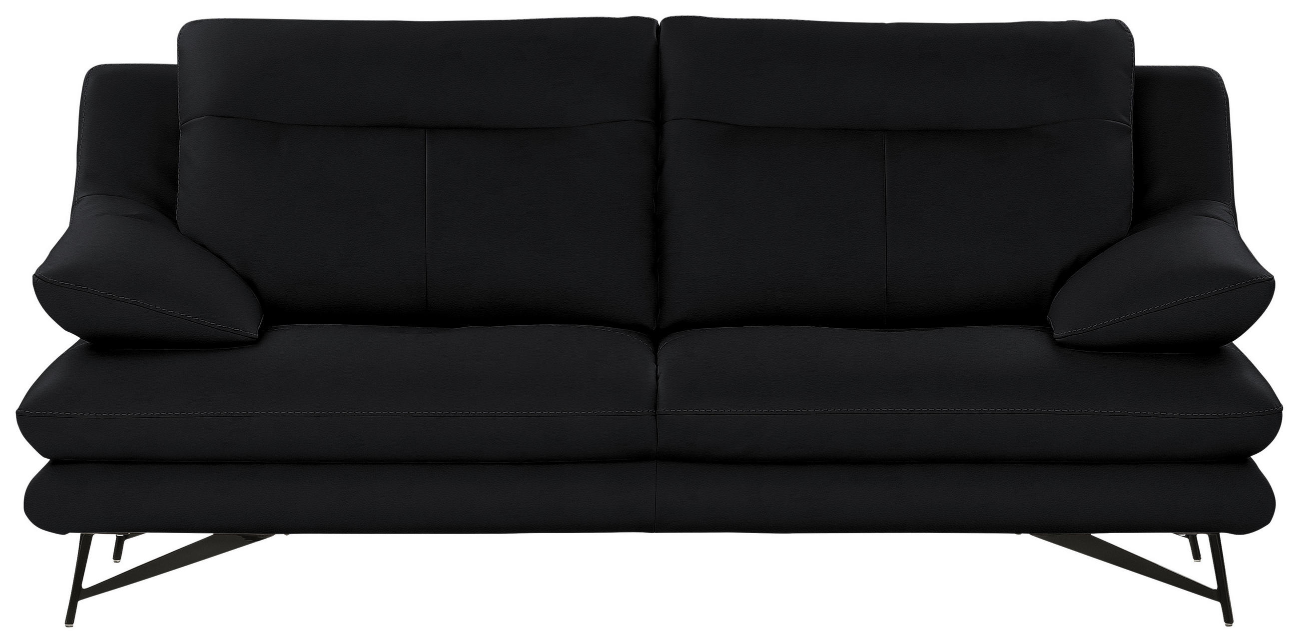 3-SITZER-SOFA in Leder Schwarz  - Schwarz, Design, Leder/Metall (215/90/109cm)