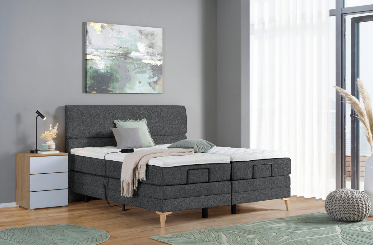 BOXSPRINGBETT 200/200 cm  in Anthrazit  - Eichefarben/Anthrazit, Konventionell, Holz/Textil (200/200cm) - Voleo