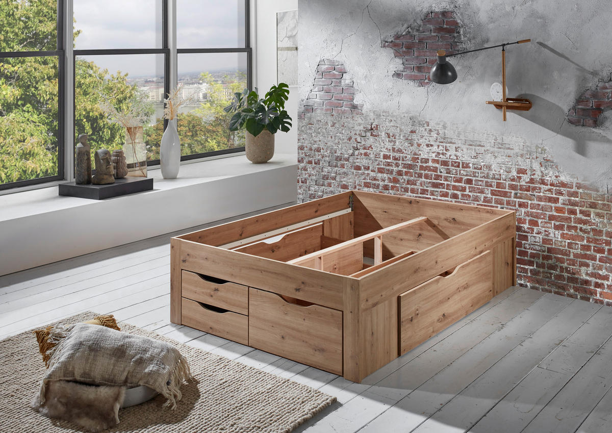 STAURAUMBETT 140/200 cm  in Eiche Artisan  - Eiche Artisan, KONVENTIONELL, Holzwerkstoff (140/200cm) - Boxxx