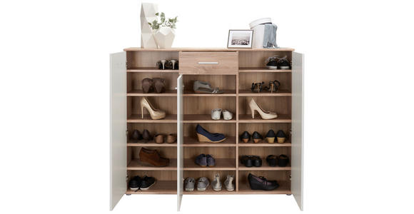 SCHUHSCHRANK 136/118/36 cm - Silberfarben/Weiß, Design, Holzwerkstoff/Kunststoff (136/118/36cm) - Carryhome