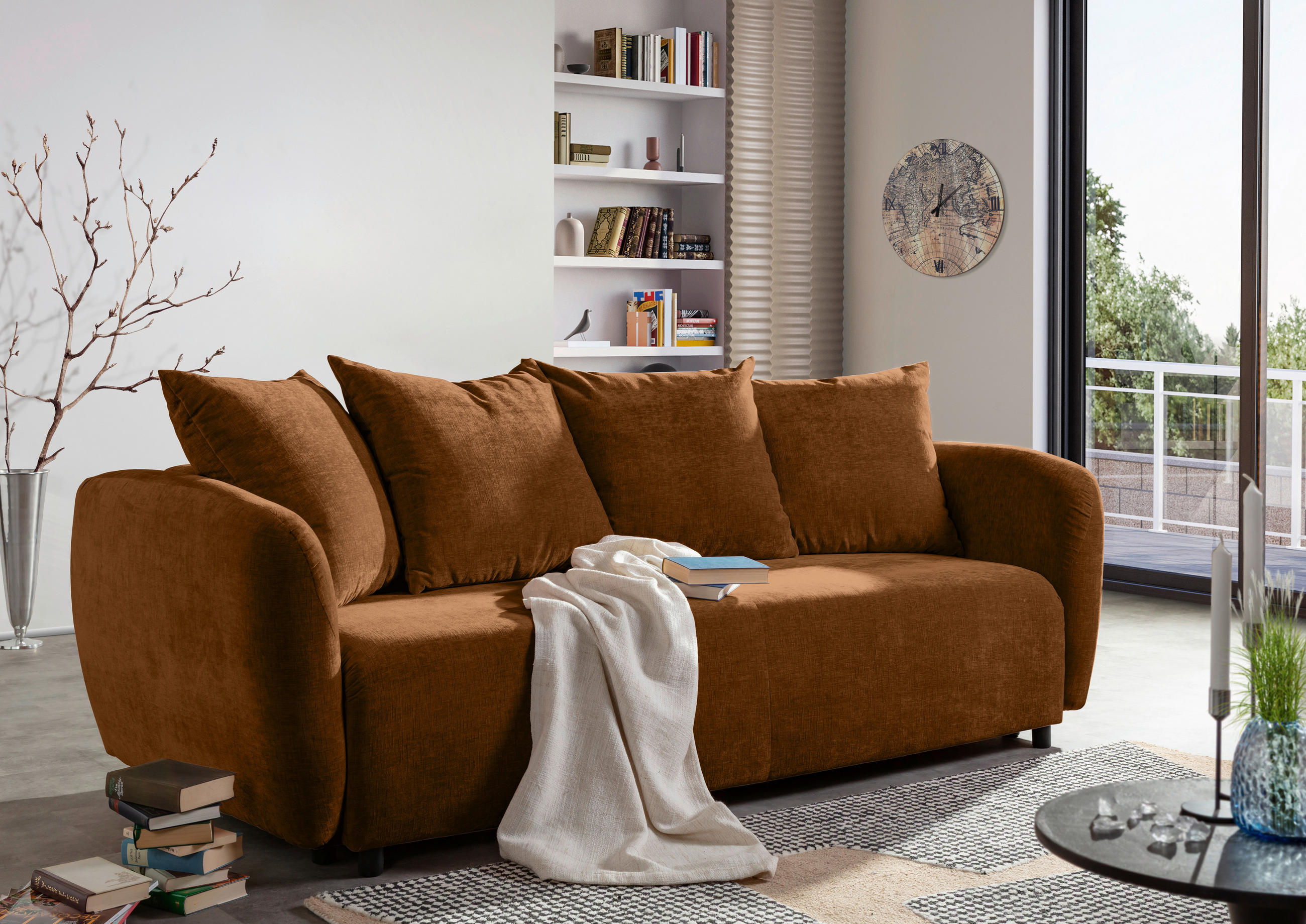 SCHLAFSOFA in Flachgewebe Rostfarben  - Rostfarben/Schwarz, Konventionell, Kunststoff/Textil (250/74/108cm) - Carryhome
