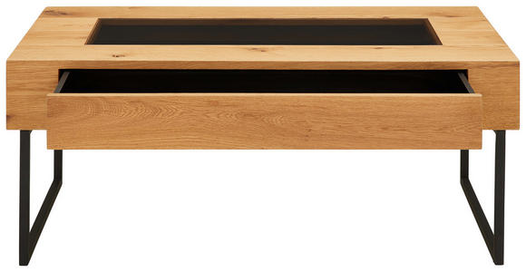 COUCHTISCH Eiche furniert, massiv ESG 110/60/45 cm rechteckig Schwarz, Eichefarben  - Eichefarben/Schwarz, Natur, Glas/Holz (110/60/45cm) - Novel