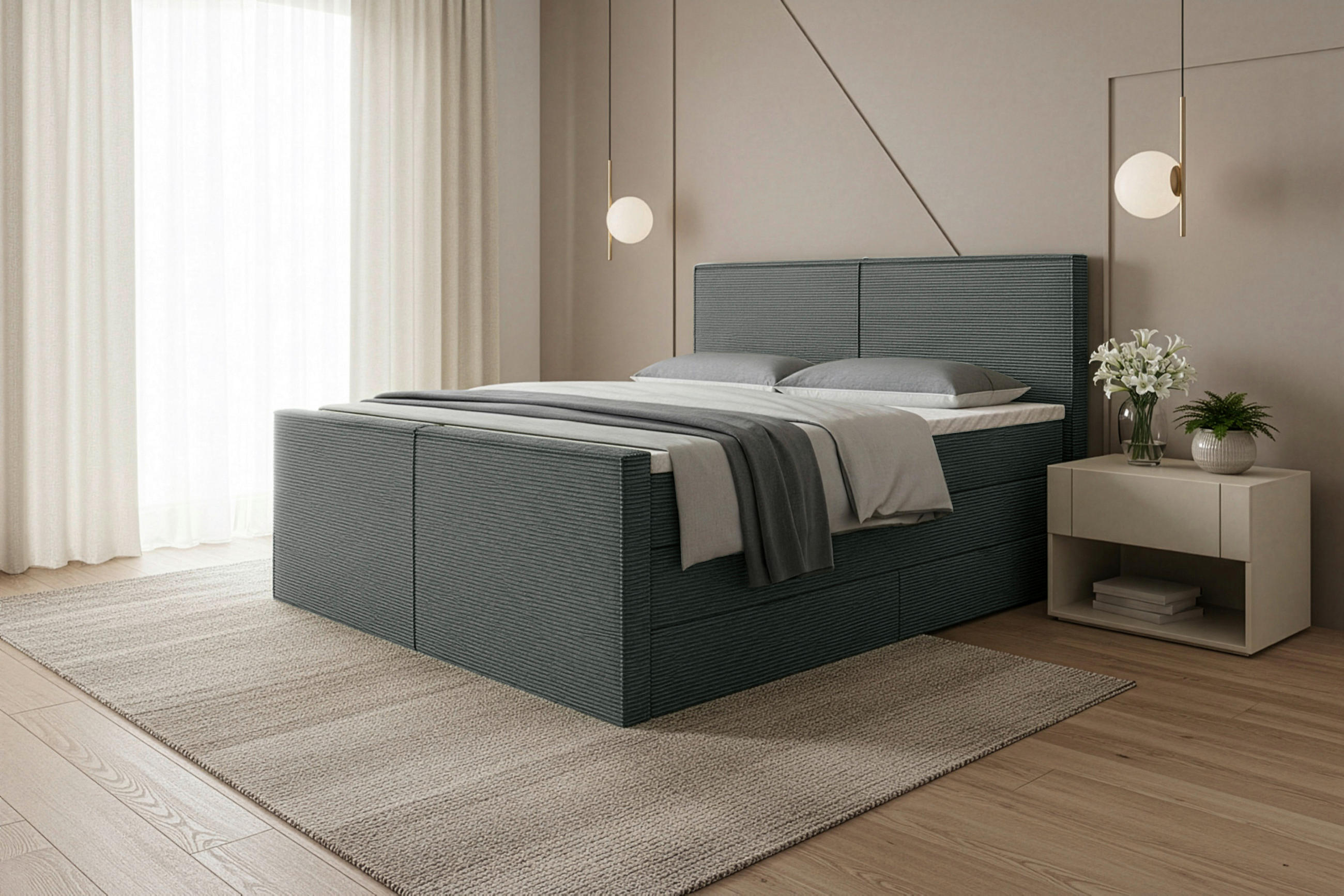 BOXSPRINGBETT 180/200 cm,  in Grau, Matratze, Bettkasten, Topper, H3 + H3 = fest  - Grau, MODERN, Textil (180/200cm) - Livetastic