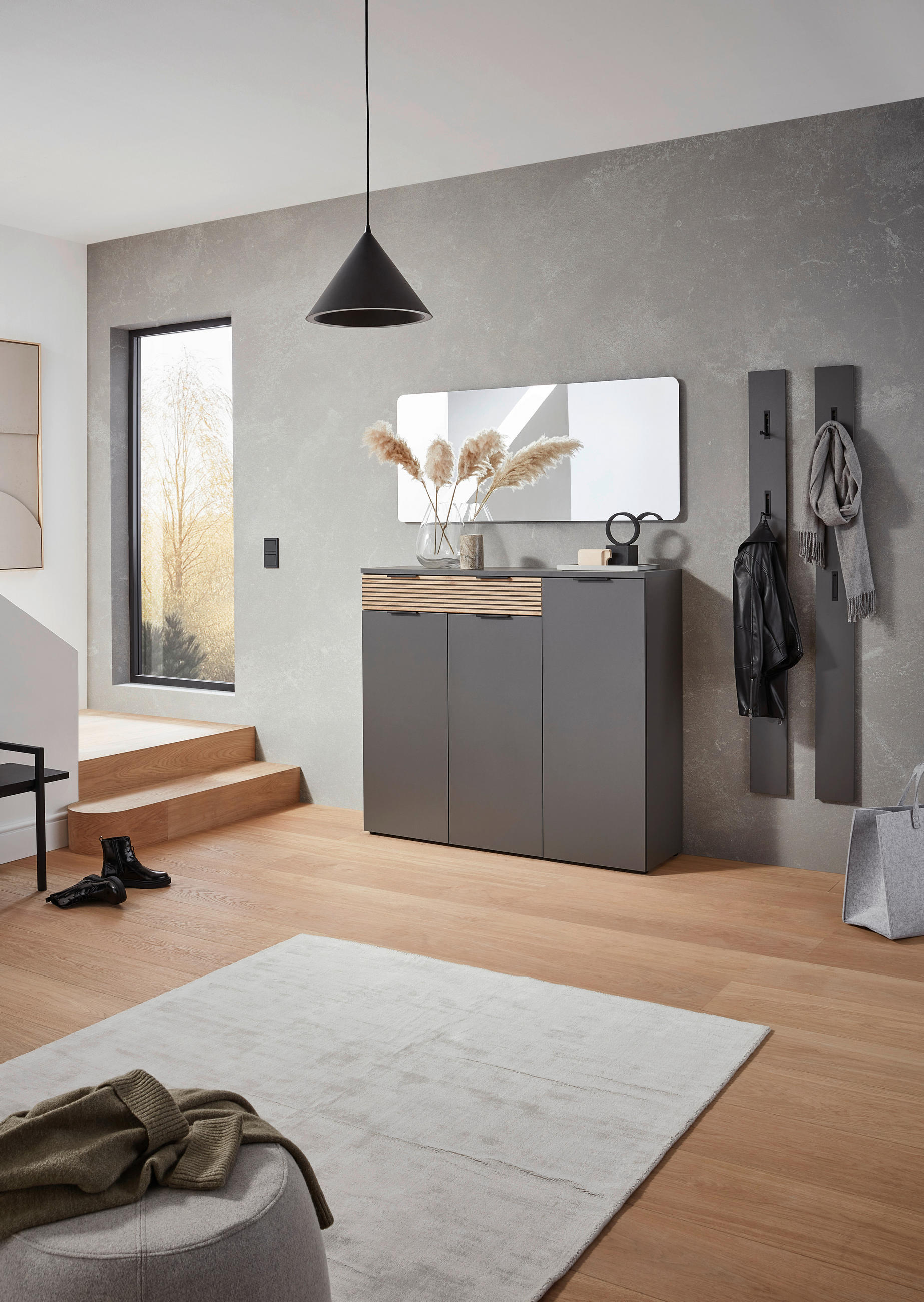 GARDEROBE 4-teilig  in 160/200/40 cm  - Eichefarben/Graphitfarben, Design, Holzwerkstoff (160/200/40cm) - Voleo