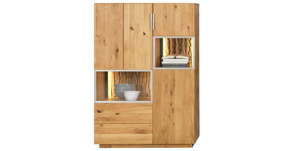 VITRINE in vollmassiv Asteiche Eichefarben - Eichefarben/Alufarben, KONVENTIONELL, Glas/Holz (96/141/38cm) - Cantus