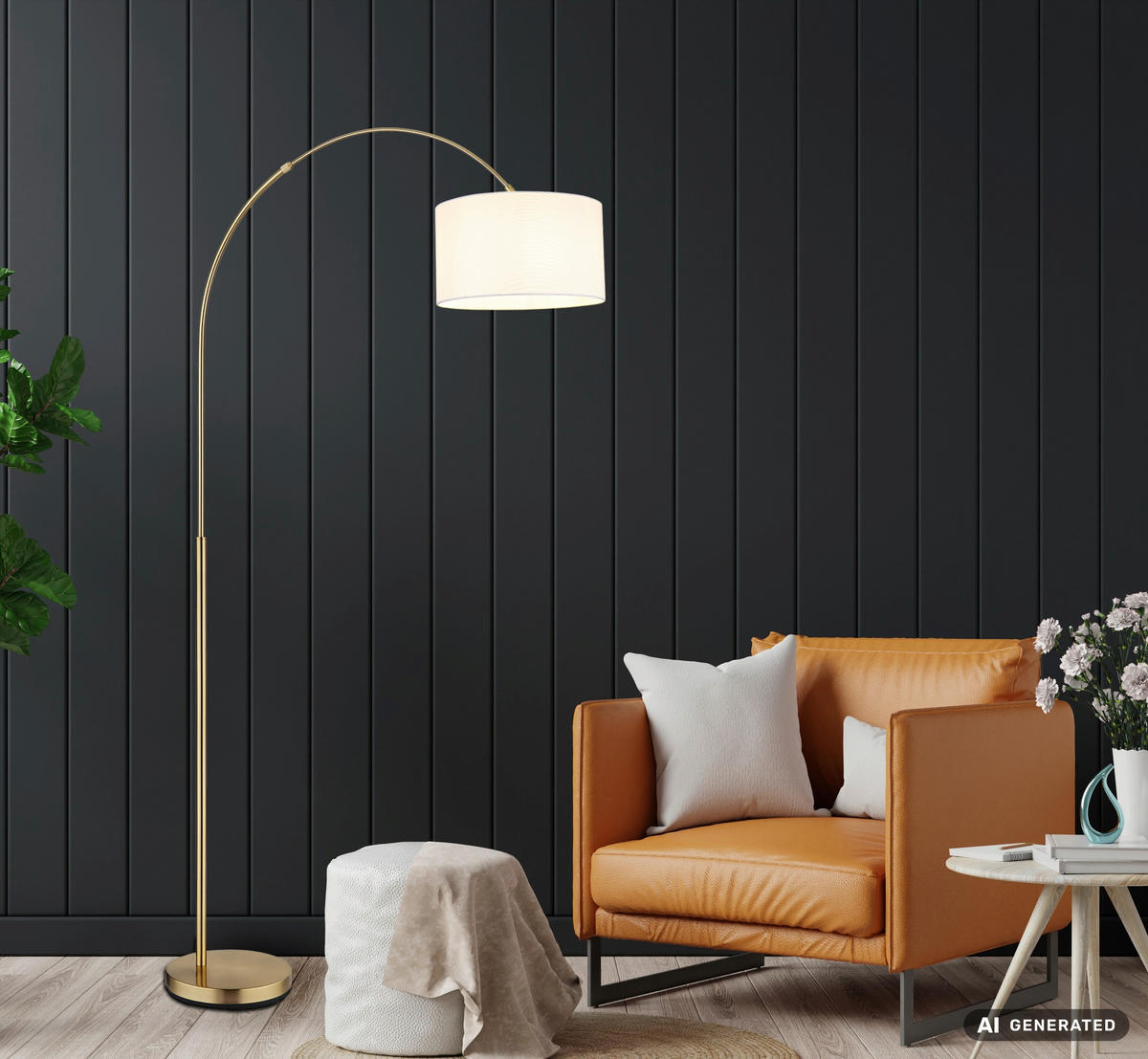 STEHLEUCHTE Truett 115/35/195 cm  - Messingfarben/Schwarz, Design, Kunststoff/Textil (115/35/195cm) - Globo