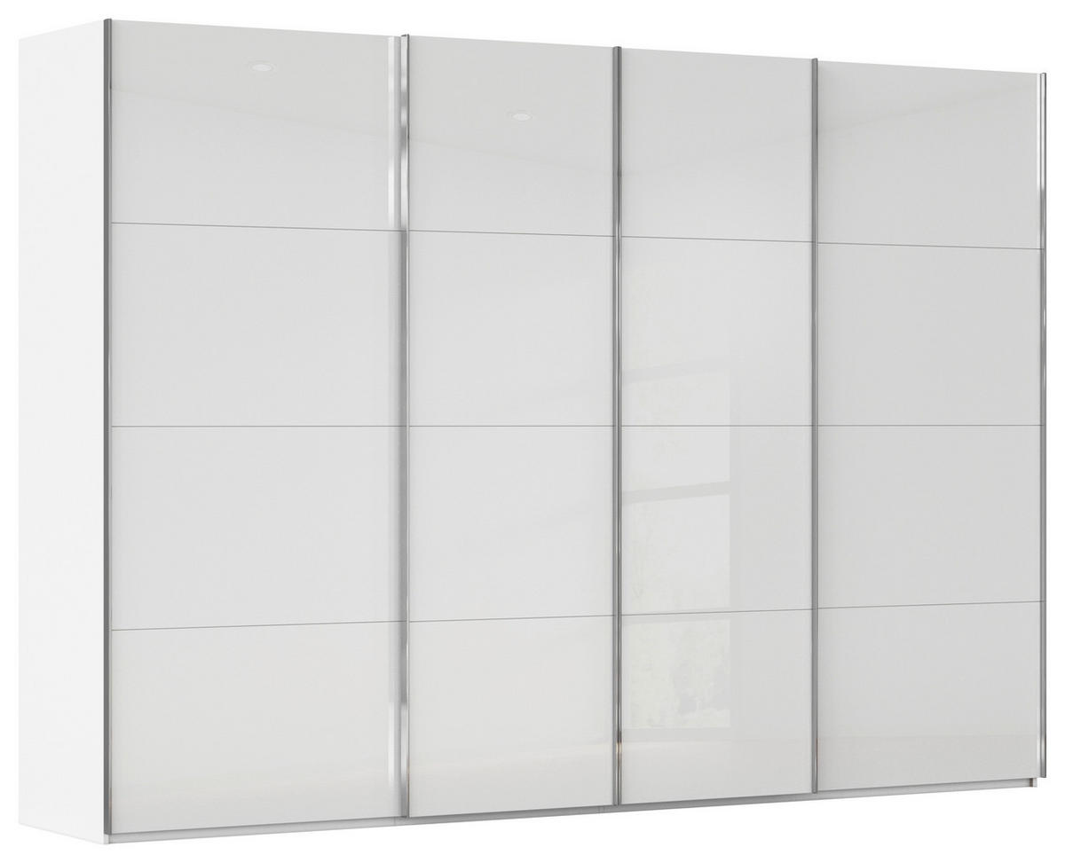 SCHWEBETÜRENSCHRANK 316/235/68 cm 4-türig Weiß  - Chromfarben/Weiß, Design, Glas/Holzwerkstoff (316/235/68cm) - Novel