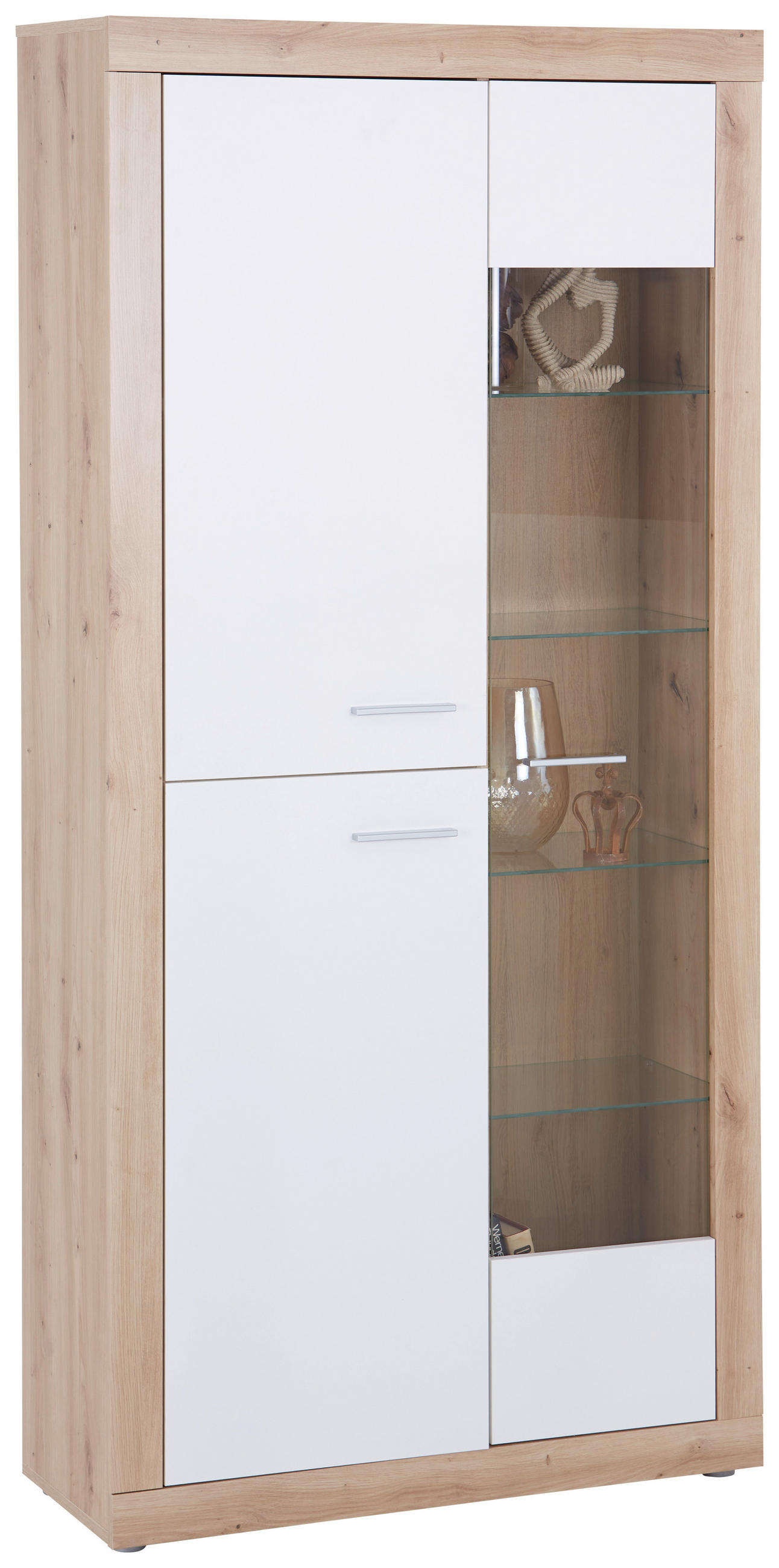 Vitrine Strada B: 90cm Weiß/Artisan Eiche Dekor