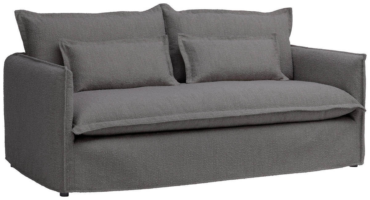 HUSSEN-SOFA in Flachgewebe, Bouclé Grau  - Grau, Trend, Textil/Metall (195/82/98cm) - Livetastic