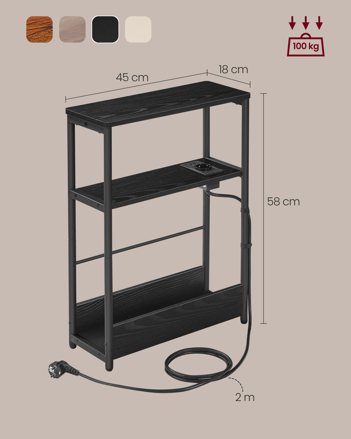 BEISTELLTISCH Schwarz rechteckig  - Schwarz, Trend, Holzwerkstoff/Metall (18/58cm) - MID.YOU