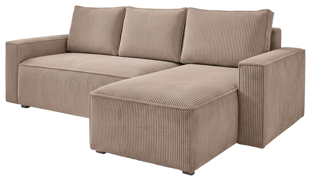ECKSOFA Beige Cord Rückenkissen, Bettkasten, Schlaffunktion, Rücken echt, Liegefläche im Originalstoff  - Beige/Schwarz, MODERN, Kunststoff/Textil (232/140cm) - Xora