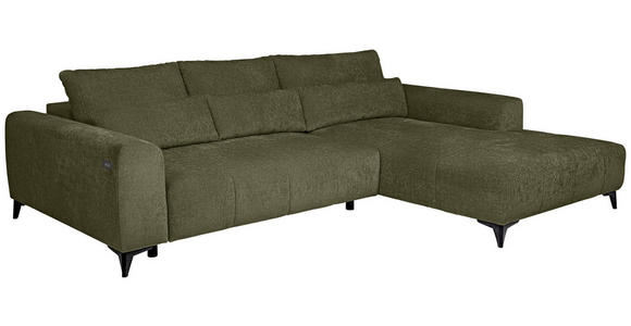 ECKSOFA  in Chenille Olivgrün  279/222 cm  - Schwarz/Olivgrün, KONVENTIONELL, Kunststoff/Textil (279/222cm) - Hom`in