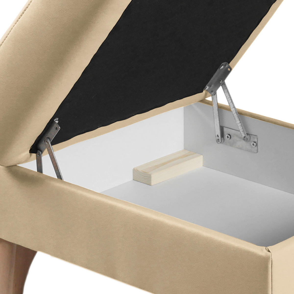 HOCKERTextil, Leder Beige  - Beige/Buchefarben, Design, Leder/Holz (70/44/60cm) - Livetastic