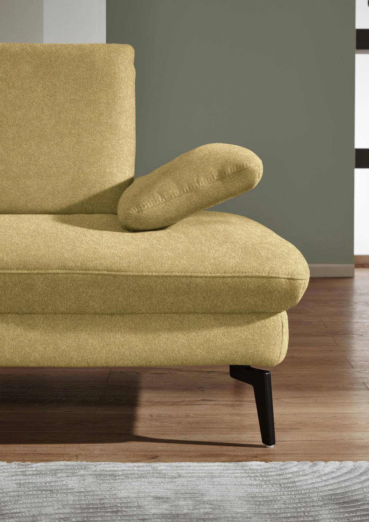ECKSOFA in Chenille, Mikrofaser Hellgrün  - Schwarz/Hellgrün, Design, Textil/Metall (157/299cm) - Dieter Knoll