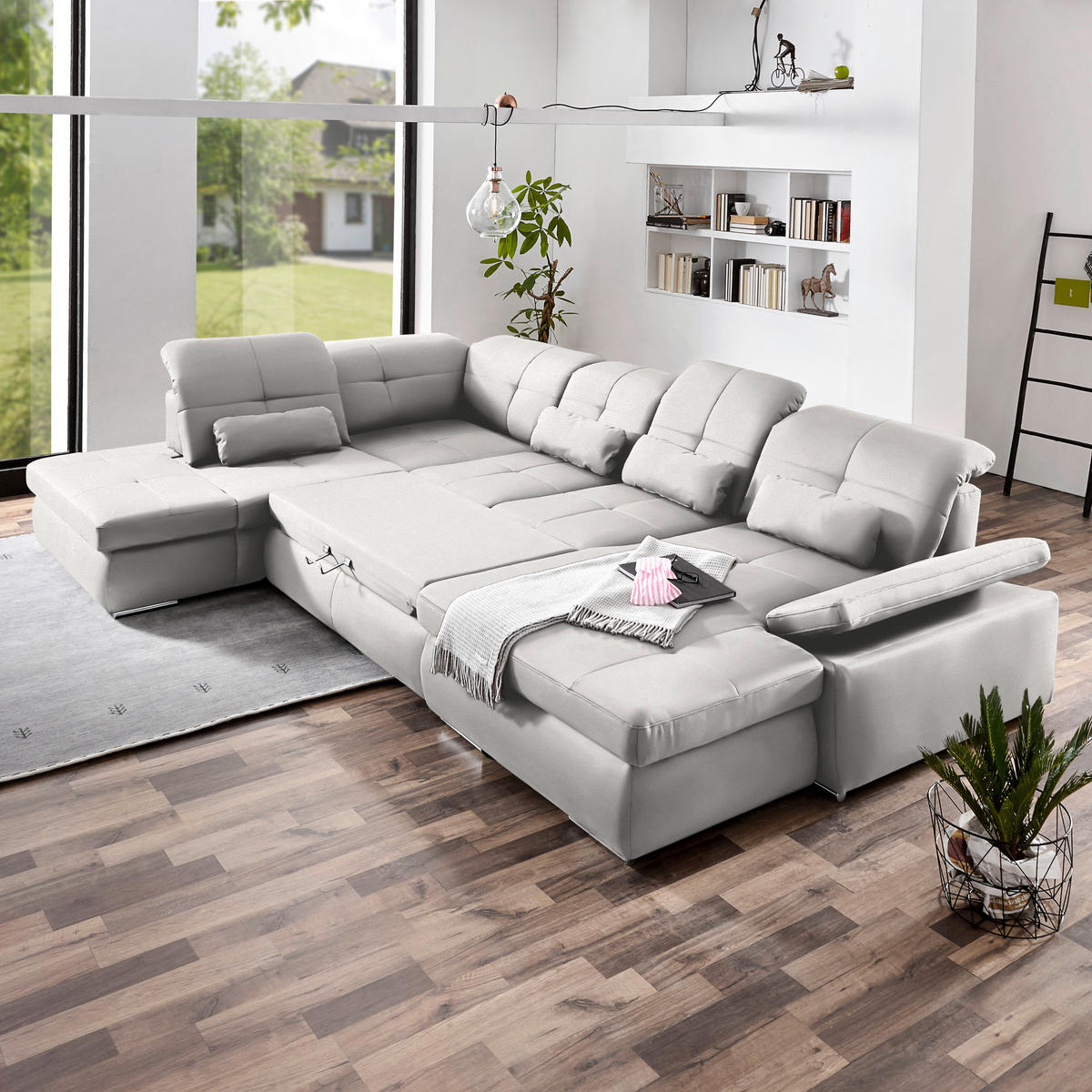 WOHNLANDSCHAFT  in Mikrofaser Creme  - Chromfarben/Creme, Design, Holzwerkstoff/Textil (260/371/195cm) - Beldomo Style