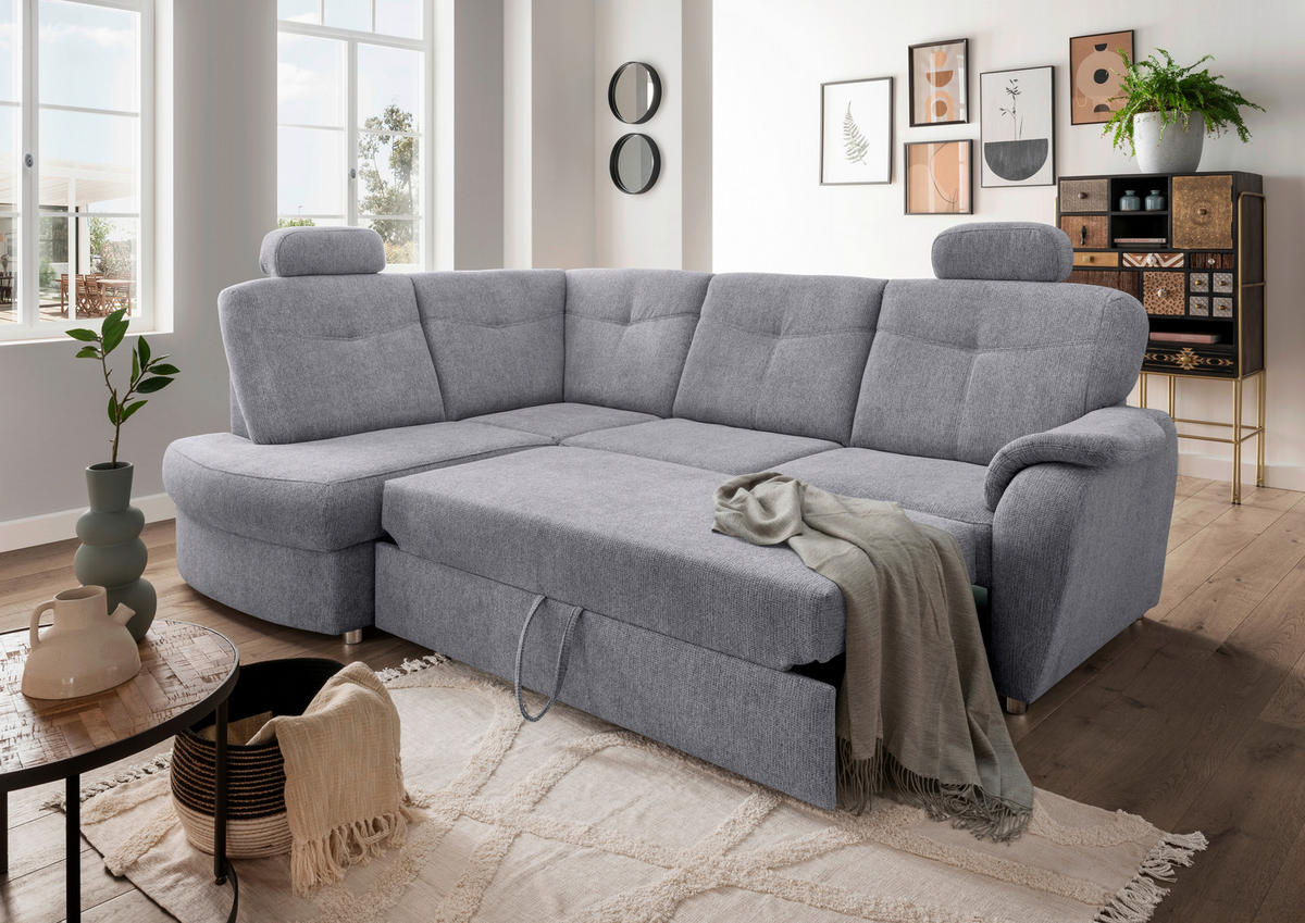 ECKSCHLAFSOFA in Chenille Silberfarben  - Chromfarben/Silberfarben, MODERN, Kunststoff/Textil (180/264cm) - Livetastic
