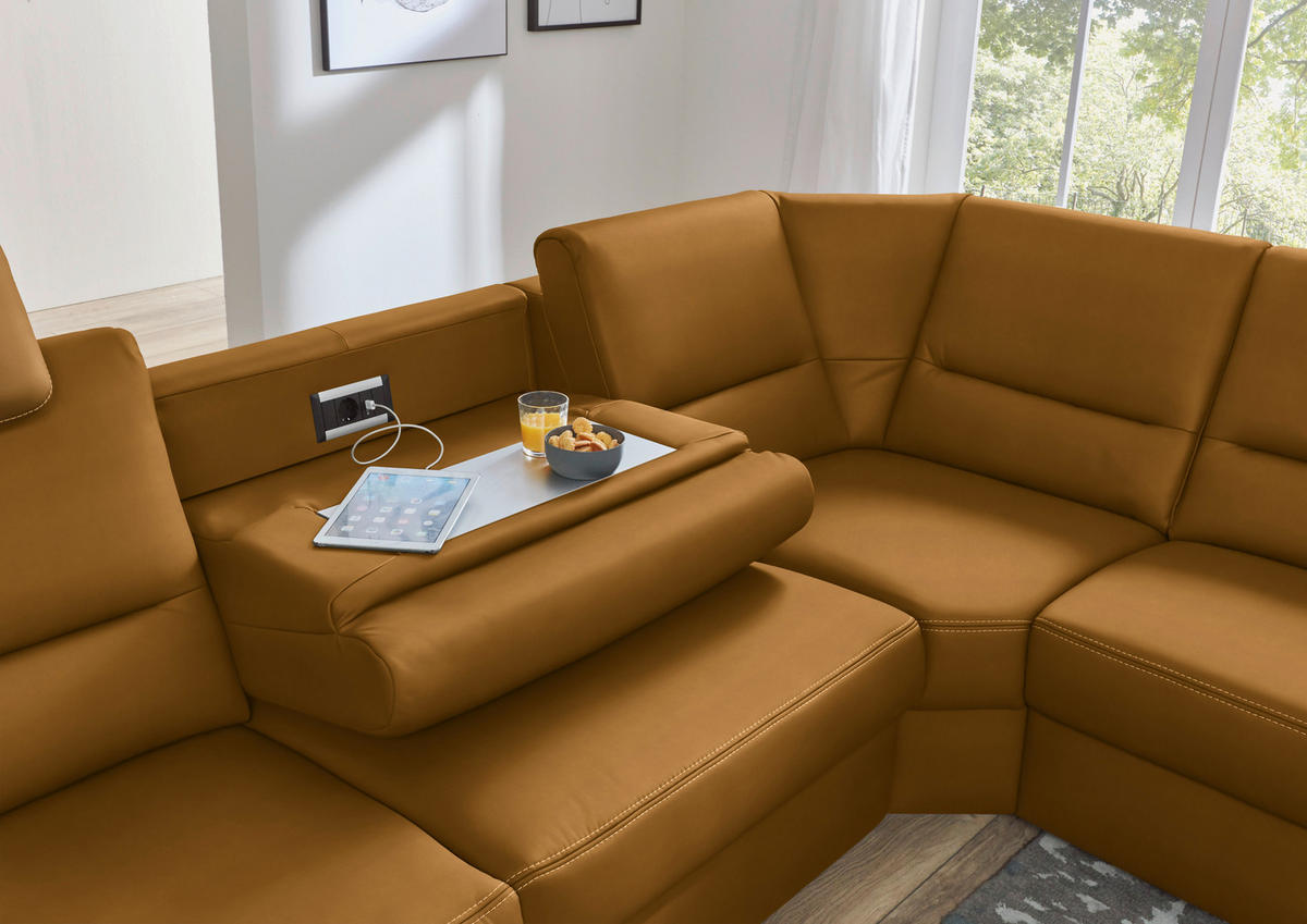 ECKSOFA in Echtleder Currygelb  - Currygelb/Beige, Design, Leder/Metall (288/249cm) - Beldomo Premium
