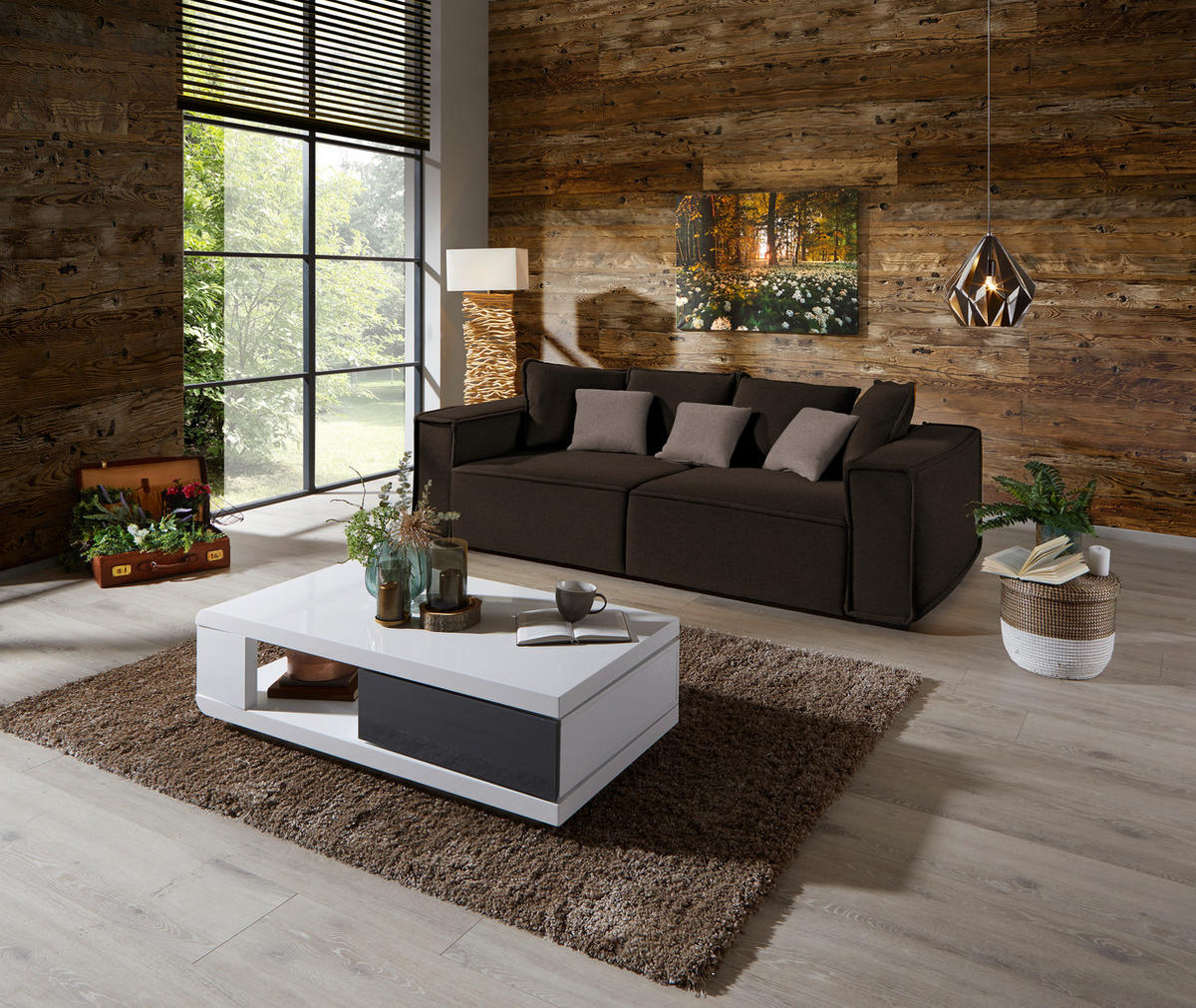 BIGSOFA in Taupe, Dunkelbraun  - Taupe/Dunkelbraun, MODERN, Holz/Textil (244/62/117cm) - Luca Bessoni