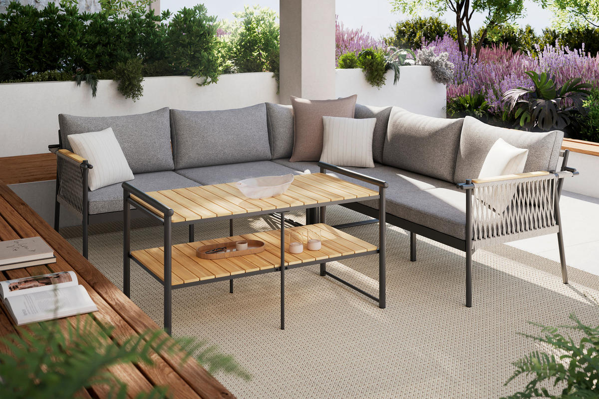 LOUNGEGARNITUR 232/232 cm Akazie massiv Aluminium  - Dunkelgrau, Design, Holz/Metall (232/232cm) - Ambia Garden