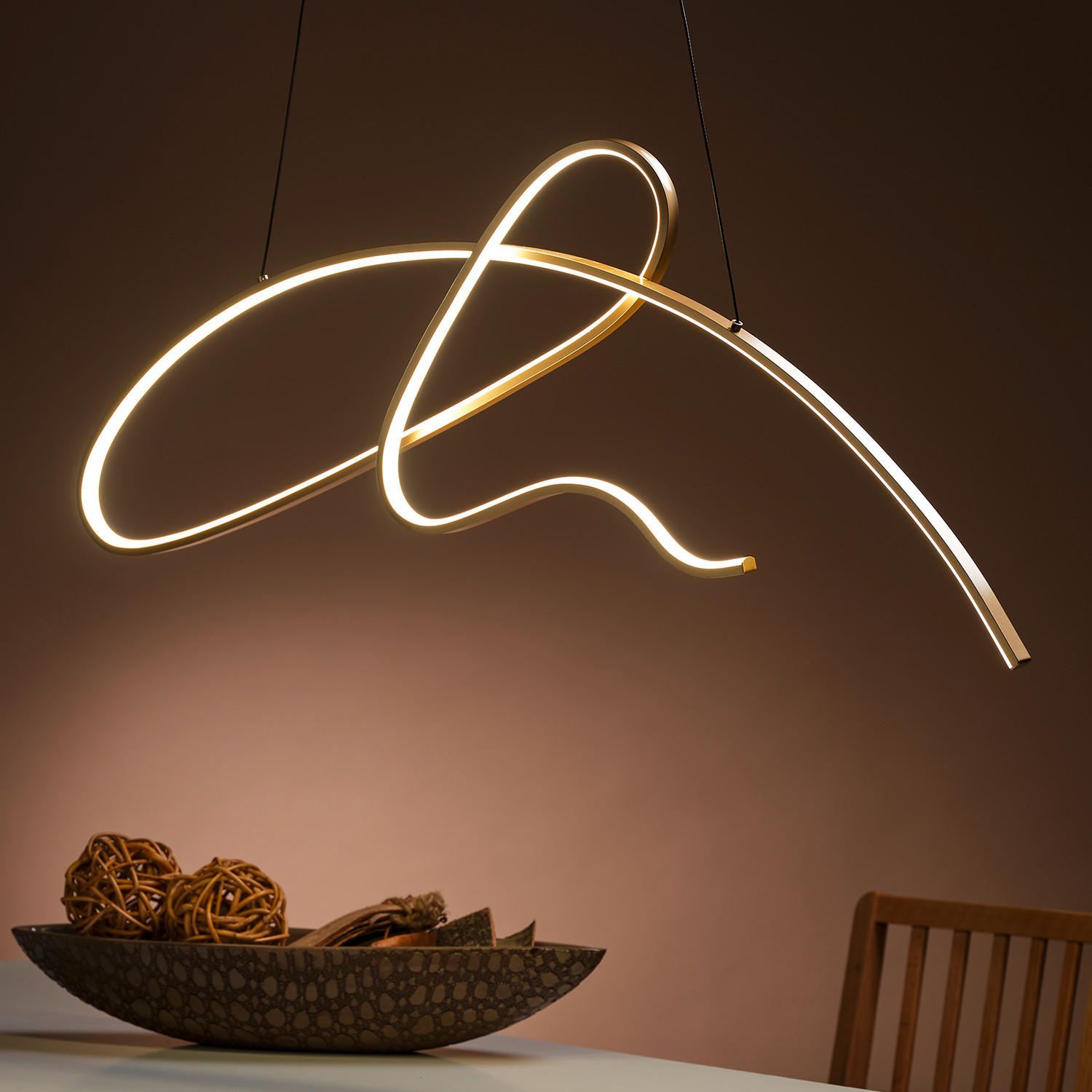 LED-HÄNGELEUCHTE 100/2/90 cm  - Goldfarben, Design, Metall (100/2/90cm)