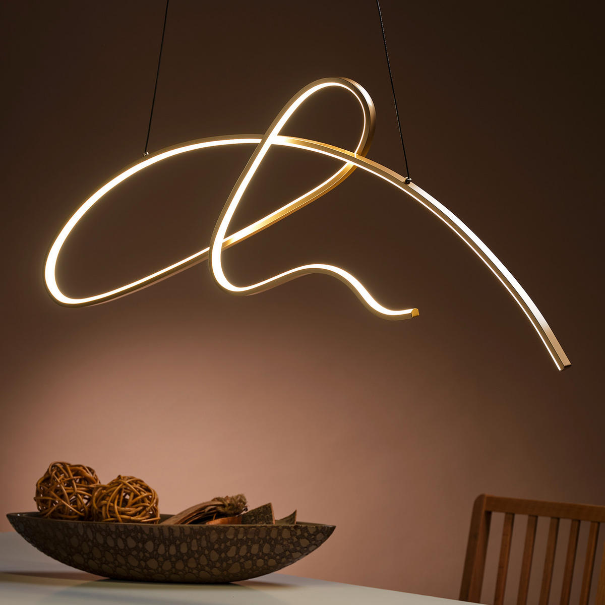 LED-HÄNGELEUCHTE 100/2/90 cm  - Goldfarben, Design, Metall (100/2/90cm)