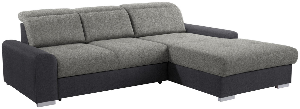 ECKSOFA in Webstoff Grau, Dunkelgrau  - Dunkelgrau/Silberfarben, Konventionell, Holz/Textil (286/203cm) - Livetastic