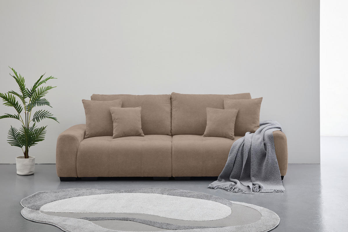 BIGSOFA in Chenille Taupe  - Taupe/Dunkelbraun, KONVENTIONELL, Kunststoff/Textil (250/100/90cm) - Carryhome