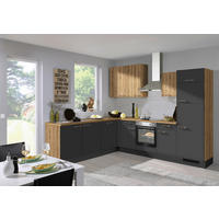 ECKKÜCHE 245/285 cm  in Graphitfarben, Eichefarben  - Edelstahlfarben/Eichefarben, KONVENTIONELL, Holzwerkstoff/Metall (245/285cm) - Xora