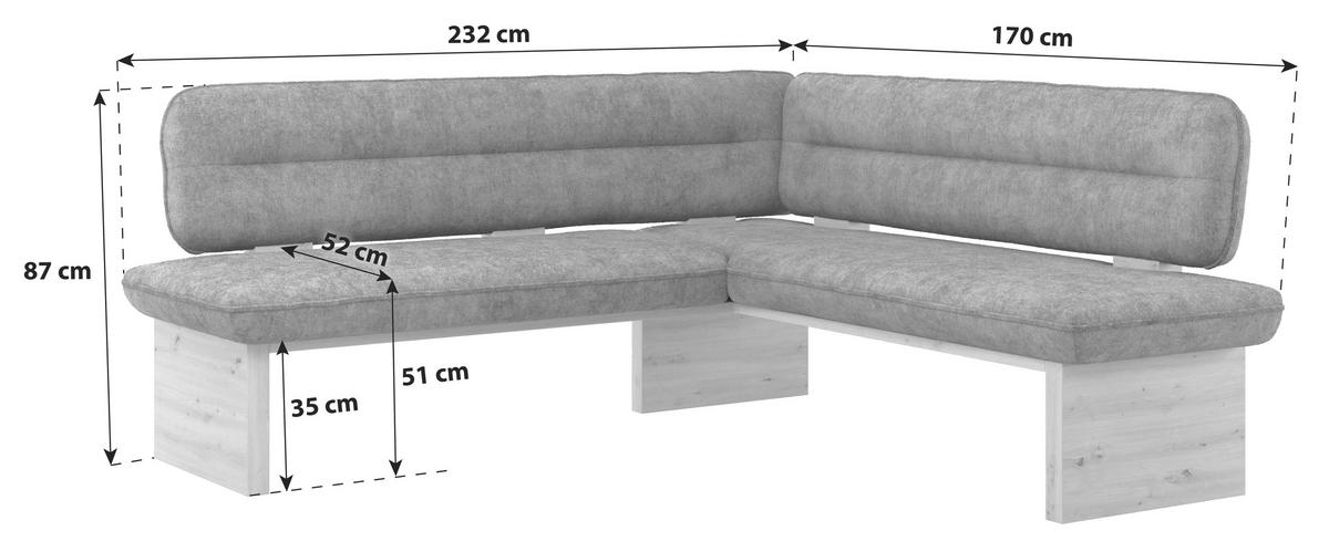 ECKBANK 232/170 cm Webstoff Grau Eiche Sperrholz   - Eichefarben/Grau, KONVENTIONELL, Holz/Textil (232/170cm) - P & B