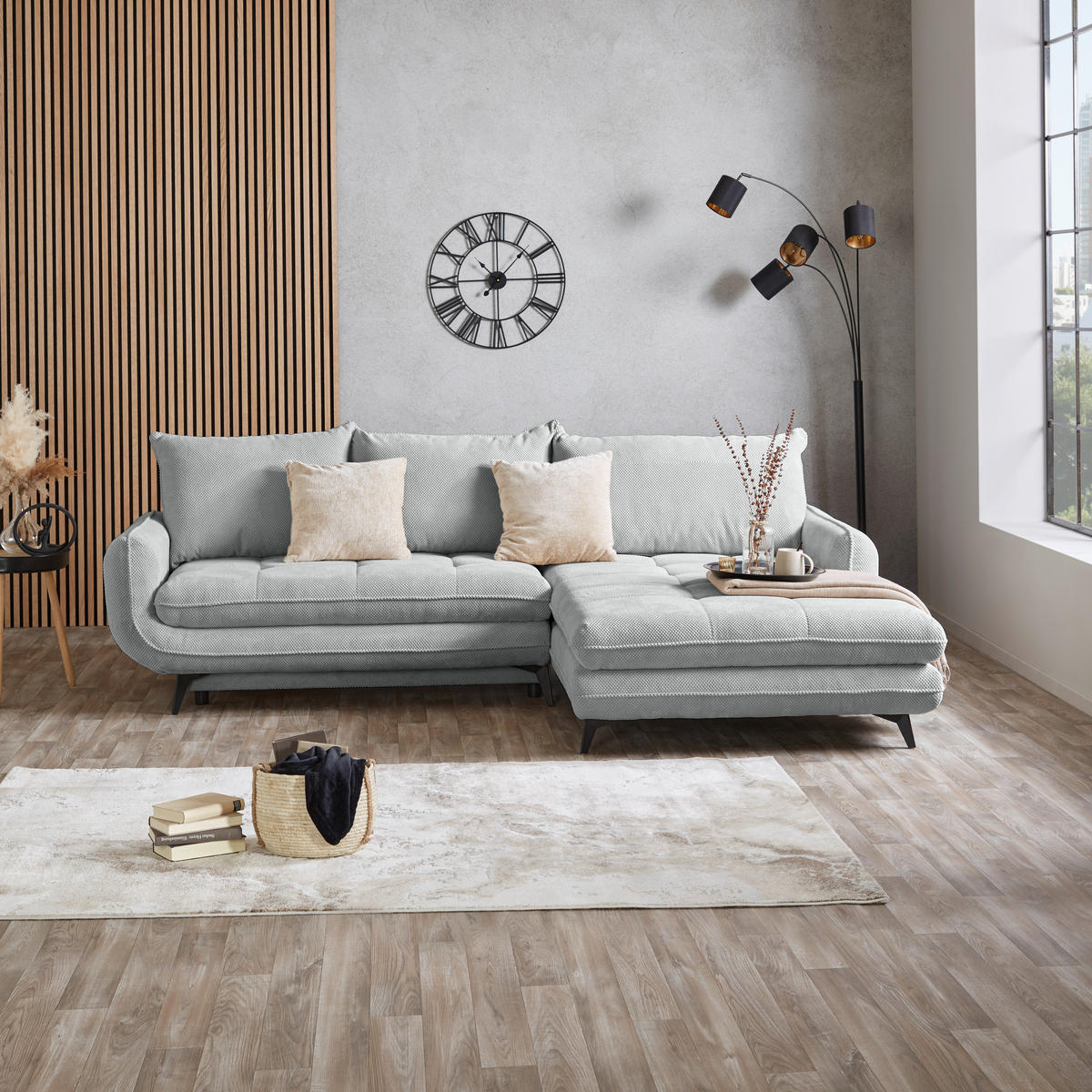 ECKSOFA WAVE Silberfarben Struktur  - Beige/Silberfarben, MODERN, Textil/Metall (266/189cm) - MID.YOU