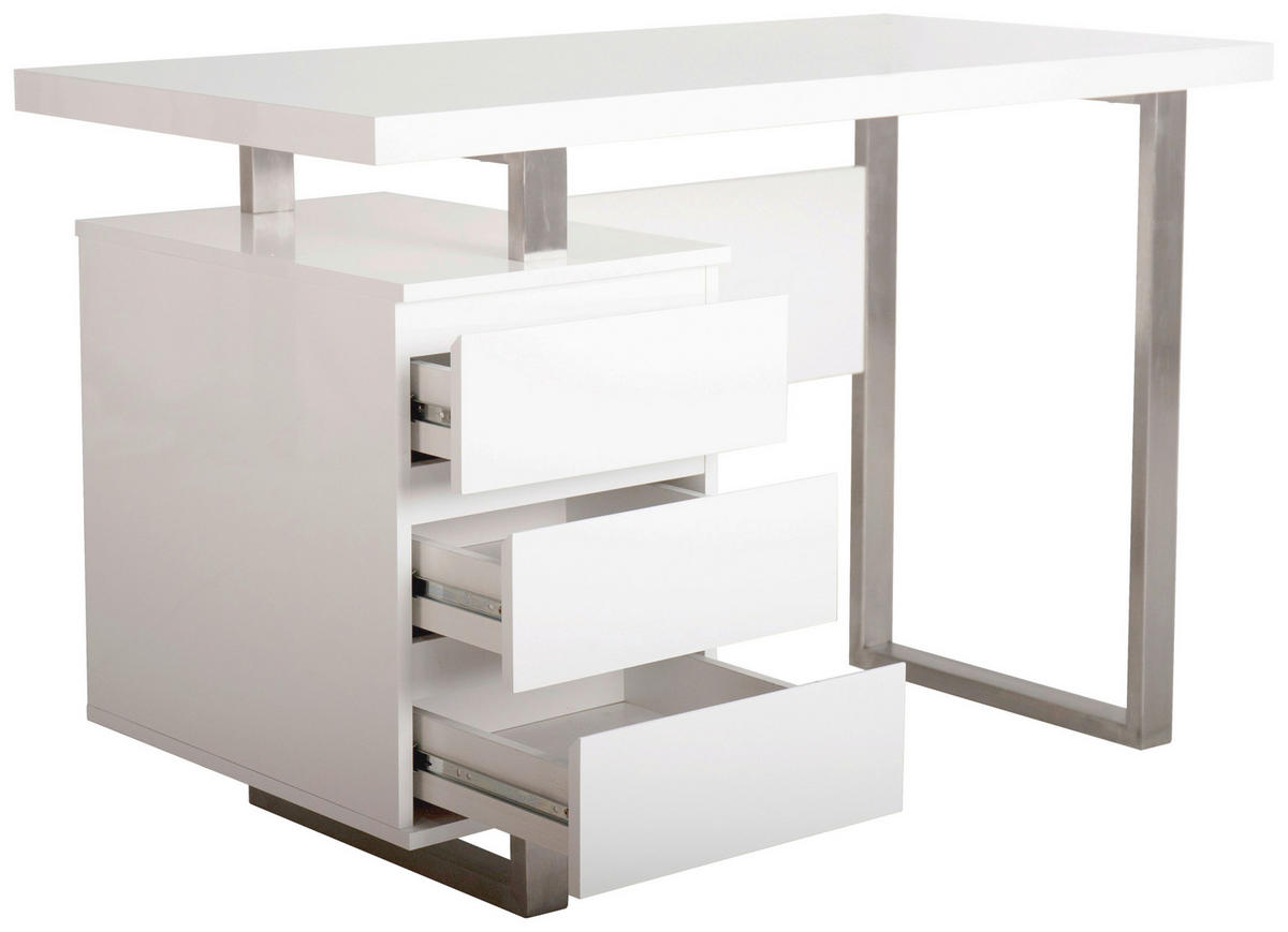 SCHREIBTISCH  in Weiss Hochglanz, Edelstahlfarben  - Weiss Hochglanz/Edelstahlfarben, Modern, Holzwerkstoff/Metall (115/76/60cm) - Livetastic
