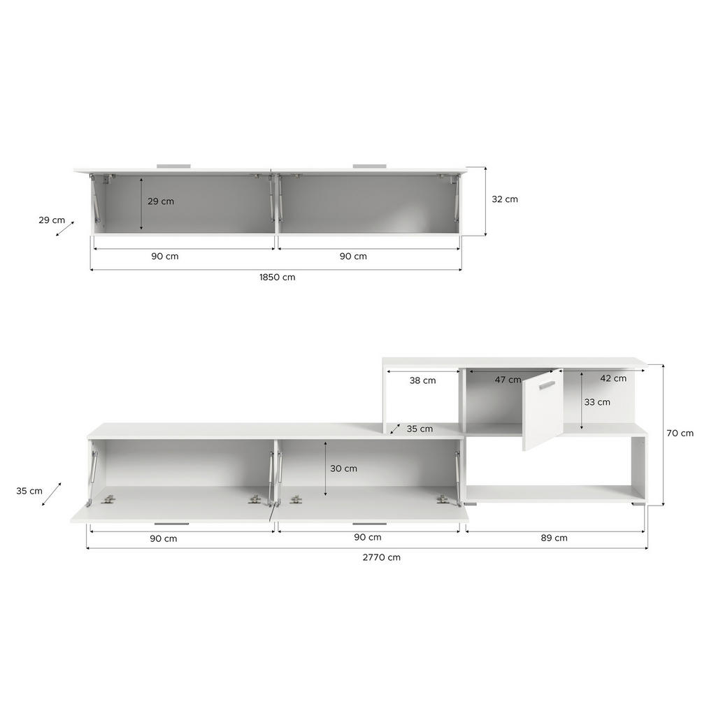Thumbnail - Mid.you Wohnwand, Weiß, Kunststoff, 2-teilig, 2 Fächer, 277x102x35 cm, FSC Mix, stehend, hängend, Wohnzimmer, Wohnwände,...