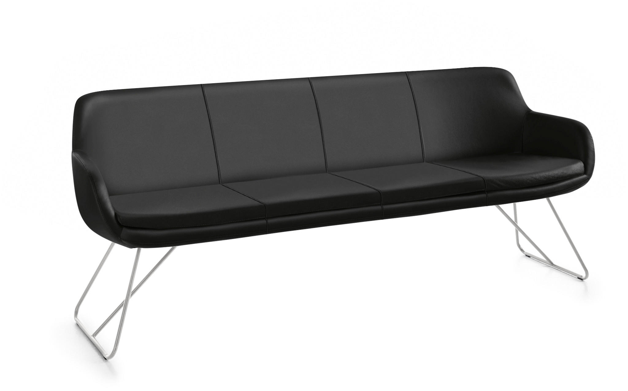 SITZBANK 200/87/65 cm Echtleder Schwarz Metall  - Edelstahlfarben/Schwarz, Design, Leder/Metall (200/87/65cm) - Musterring