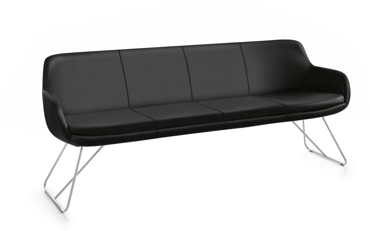 SITZBANK 200/87/65 cm Echtleder Schwarz Metall  - Edelstahlfarben/Schwarz, Design, Leder/Metall (200/87/65cm) - Musterring