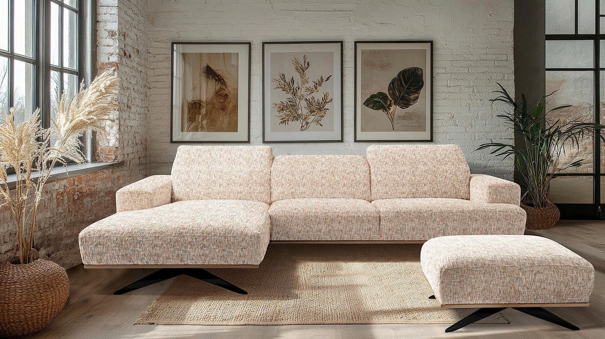 ECKSOFA PORTLAND in Struktur Blau, Gelb, Rot, Weiß Kopfteilverstellung  187/295 cm  - Blau/Gelb, Design, Holz/Textil (187/295cm) - Livetastic