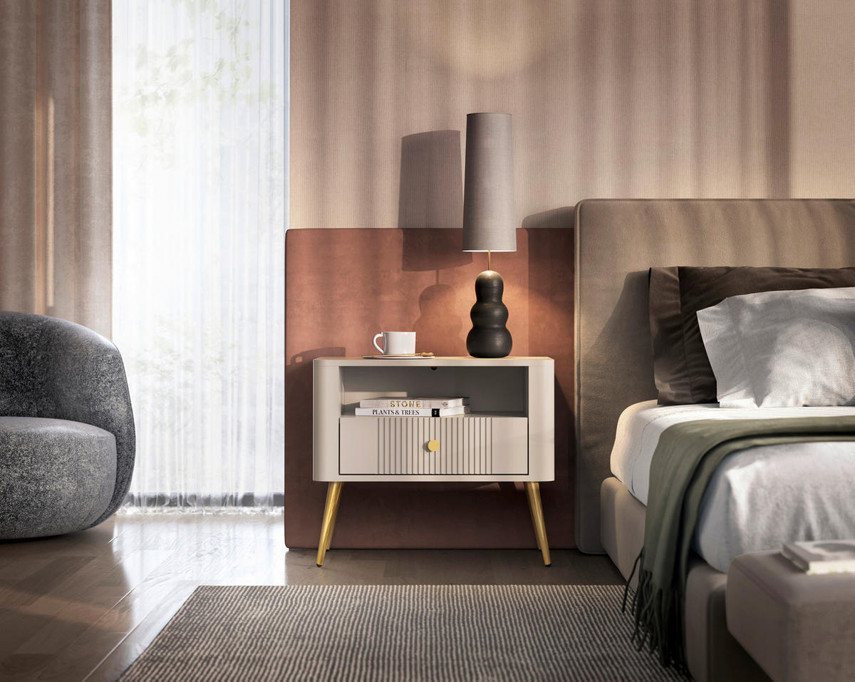 NACHTSCHRANK 64,5/55/39 cm  - Kaschmir/Goldfarben, Design, Holzwerkstoff/Metall (64,5/55/39cm) - Boxxx