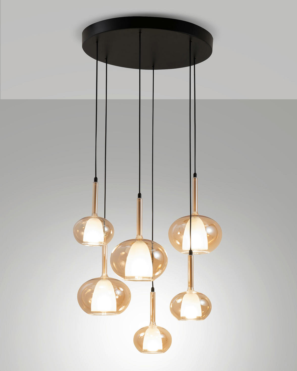 PENDELLEUCHTE Edolo 53/200 cm   - Bernsteinfarben, Design, Glas/Metall (53/200cm) - Fabas Luce