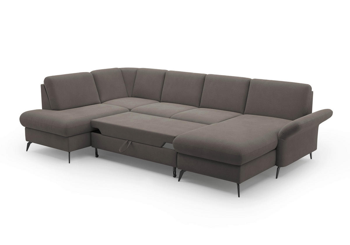 WOHNLANDSCHAFT Graphitfarben Flachgewebe  - Schwarz/Graphitfarben, KONVENTIONELL, Textil/Metall (195/314/164cm) - Sit & More