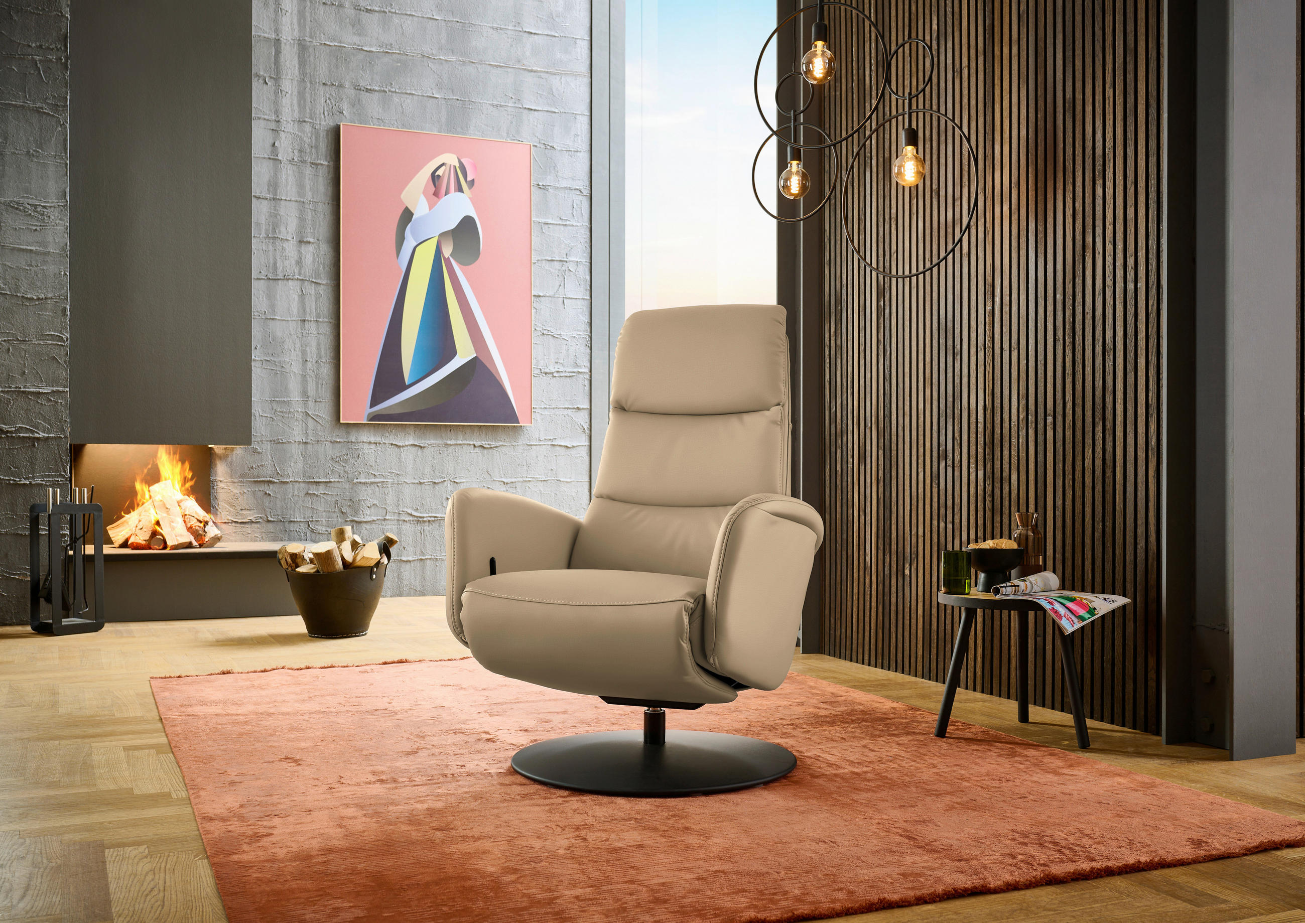 RELAXSESSEL in Leder Beige  - Beige/Schwarz, Design, Leder/Metall (76/108/86cm) - Dieter Knoll