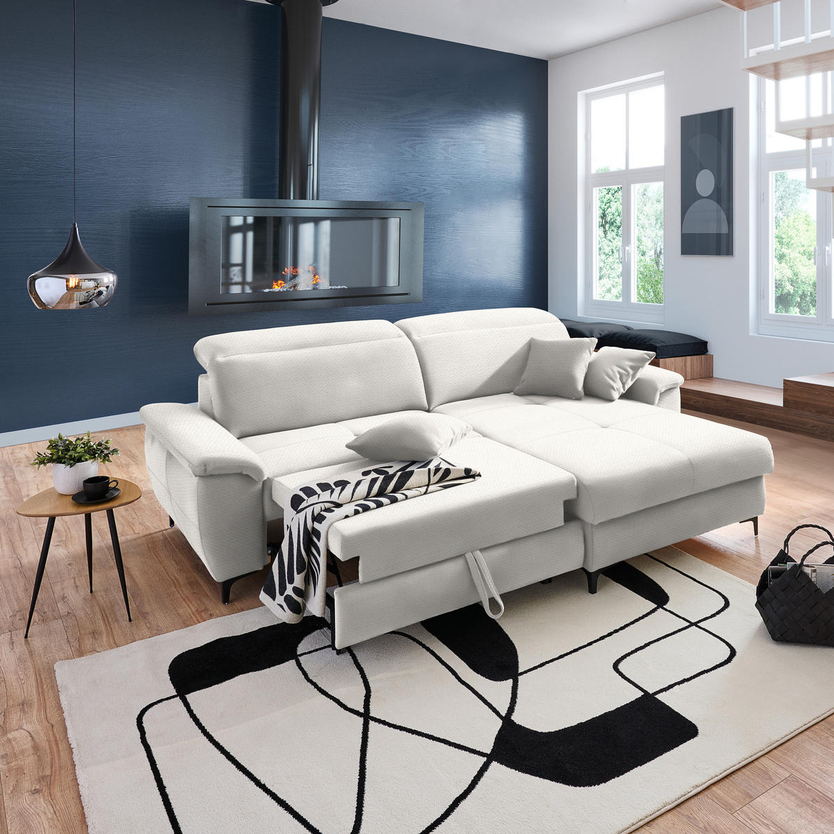 SAROKKANAPÉ textil krémszínű  - krémszínű/fekete, Design, textil/fém (185/256cm) - Stylife