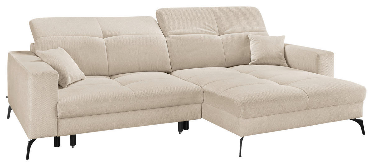 ECKSOFA Creme Webstoff  - Creme/Schwarz, KONVENTIONELL, Textil/Metall (285/180cm) - SetOne by Musterring