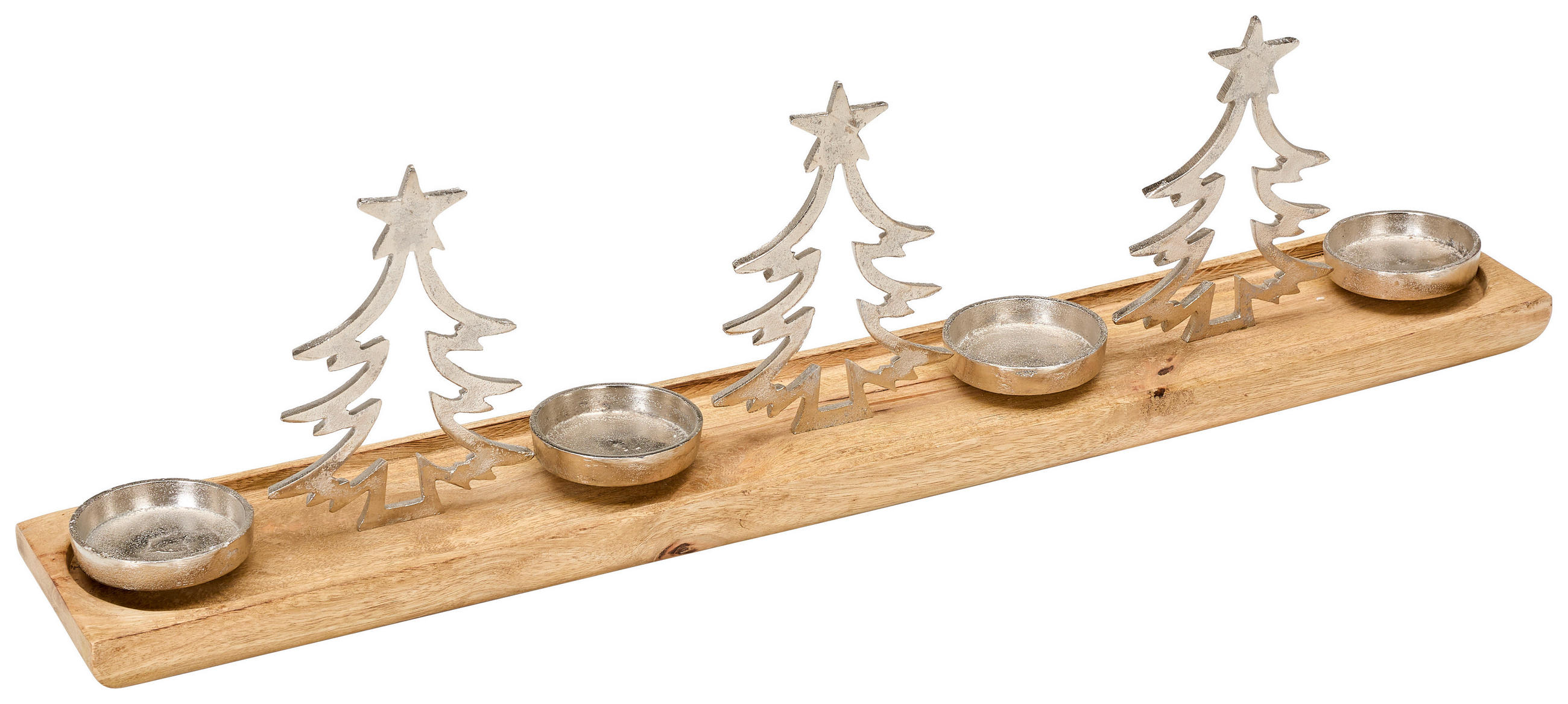 KERZENHALTER - Silberfarben/Braun, LIFESTYLE, Holz/Metall (76/20/12,5cm) - X-Mas