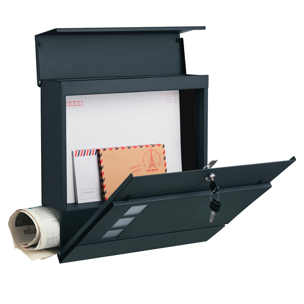 BRIEFKASTEN  - Dunkelgrau, Basics, Kunststoff/Metall (37/37/10.5cm)