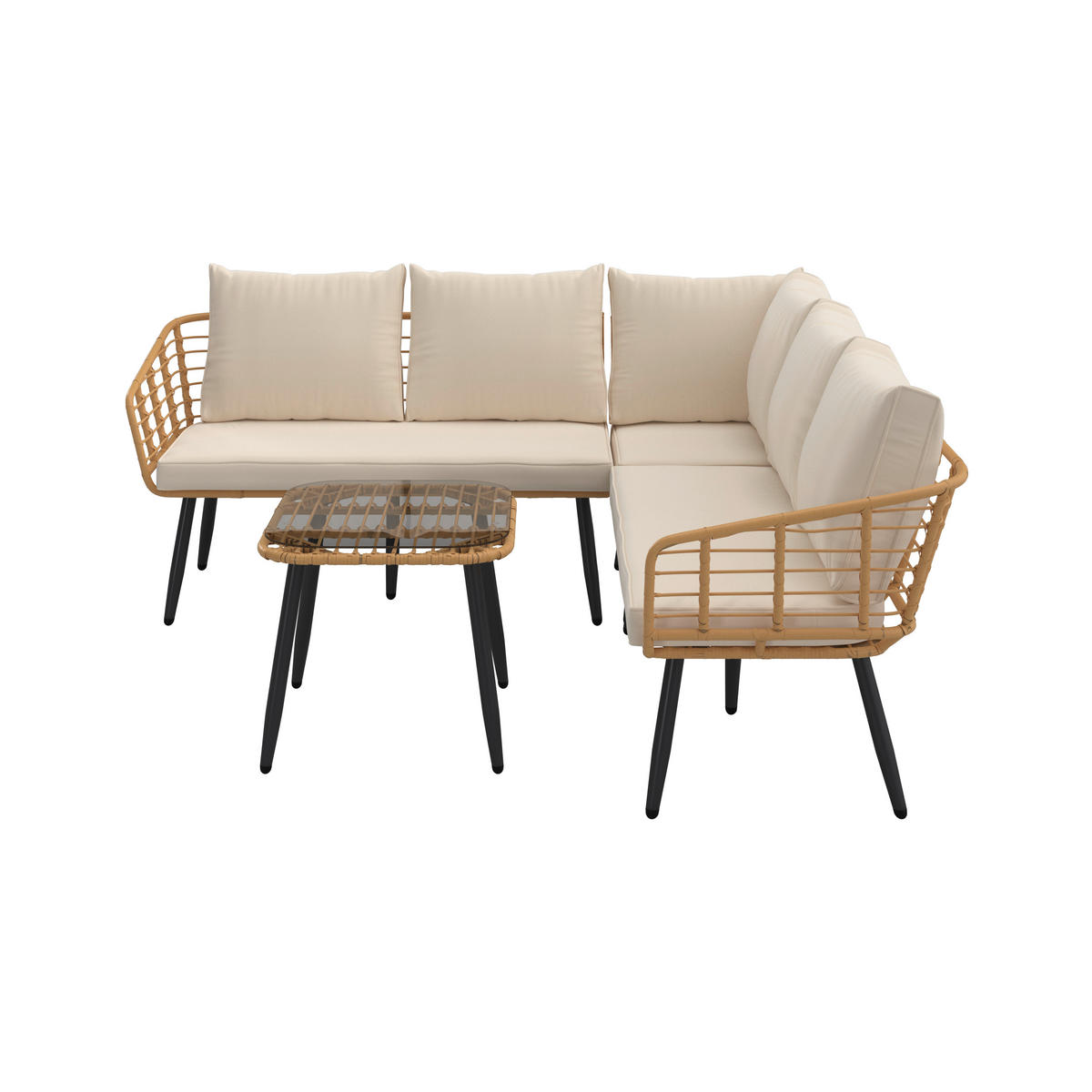 LOUNGEGARNITUR 4-teilig   187/67/187 cm Eisen  - Beige/Naturfarben, MODERN, Glas/Kunststoff (187/67/187cm) - Ambia Garden