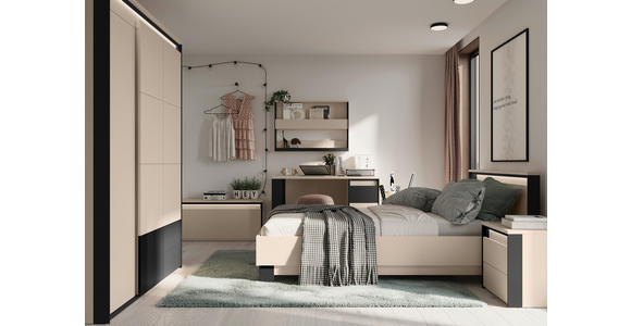 BETT 120/200 cm,  in Schwarz, Beige, Beleuchtung  - Beige/Schwarz, Design, Metall (120/200cm) - Voleo