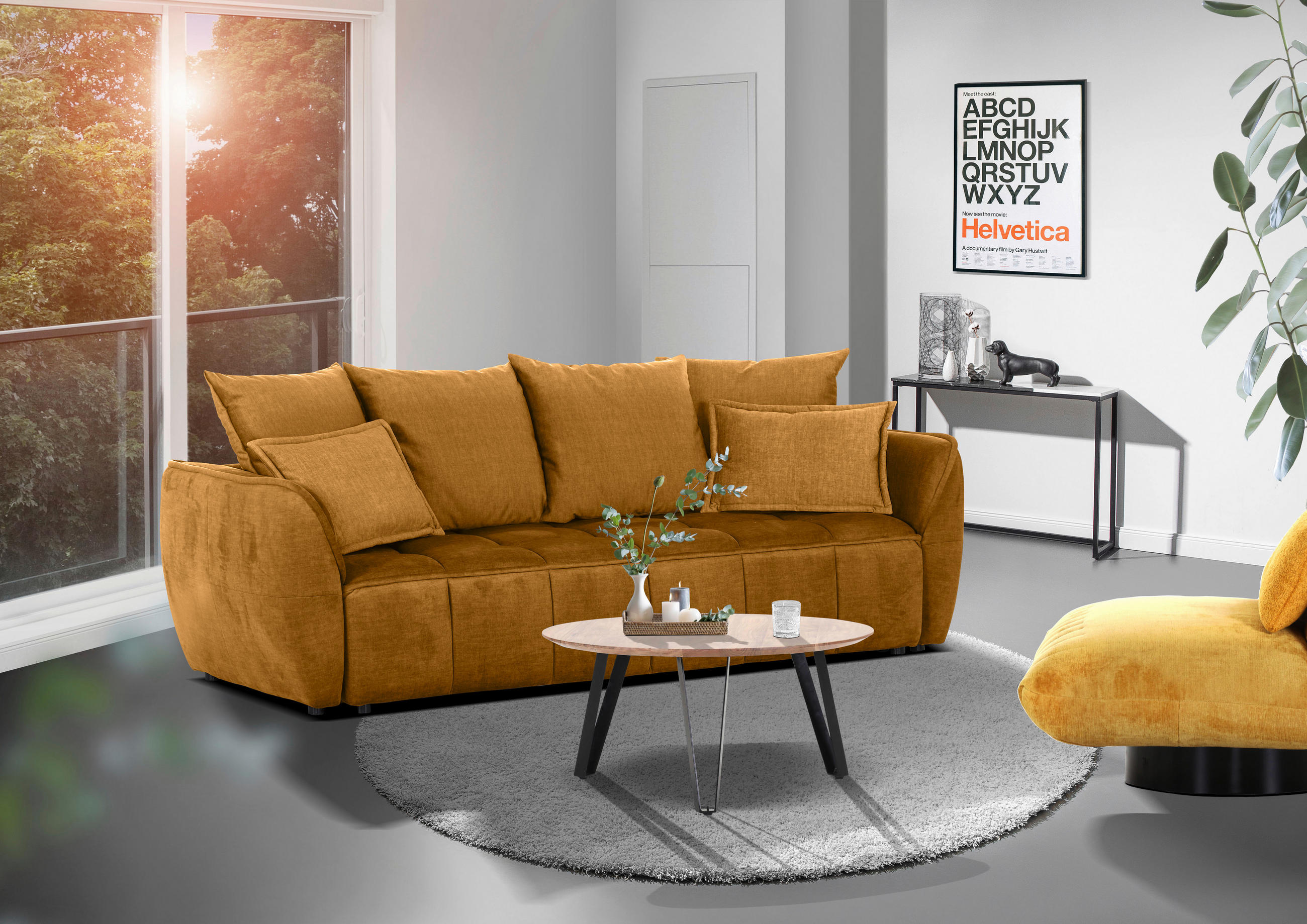 BÄDDSOFFA i flatväv senapsgul  - svart/senapsgul, Klassisk, textil/plast (250/70/118cm) - MID.YOU